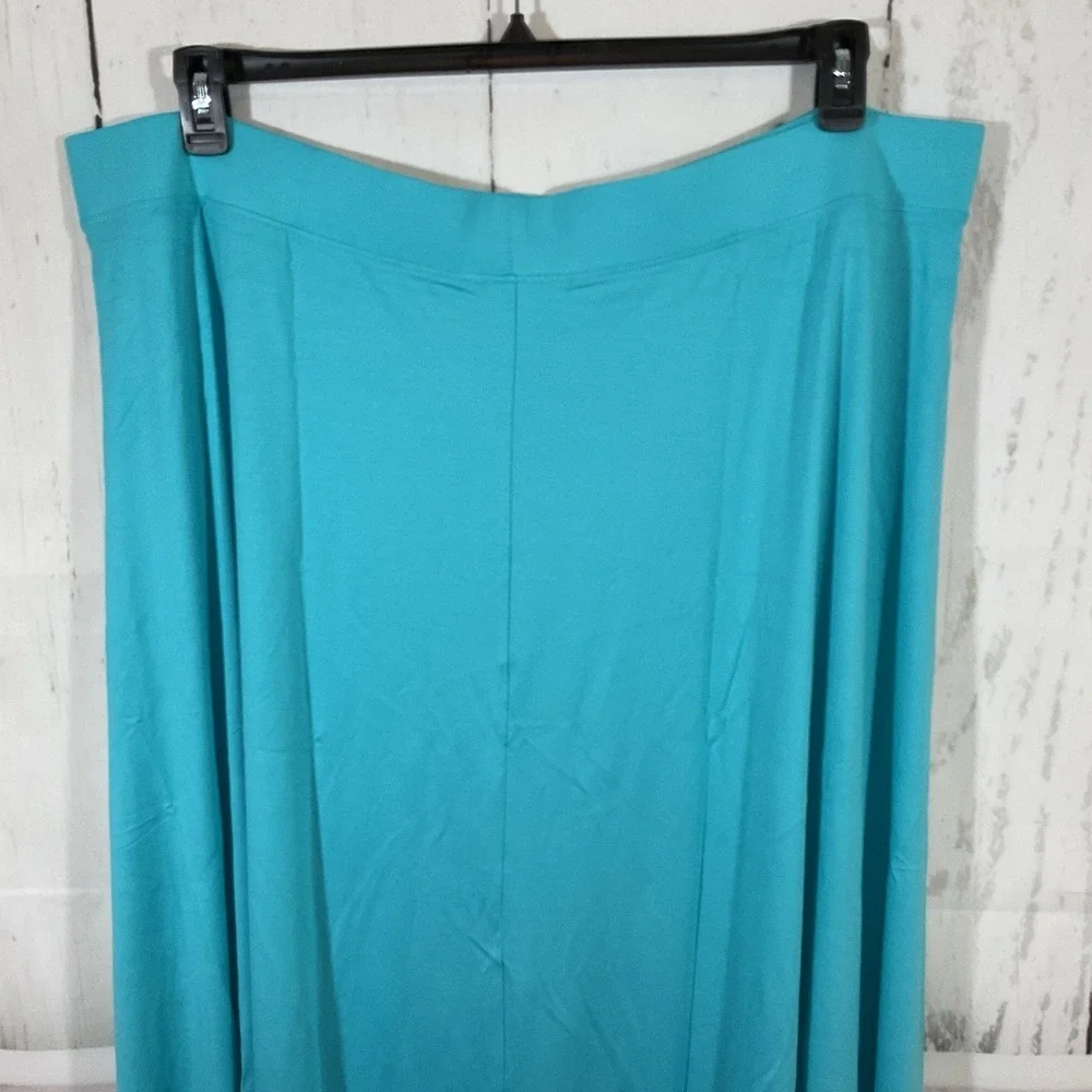 Lands‎ End Maxi Long Skirt 3X 24W-26W Blue Wide Waist Flowy Beach Resort Coastal